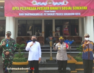 HUT Bhayangkara Polri ke-74 Polres Sukabumi Kota Bagikan 1500 Paket Sembako