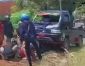 Kecelakaan Lalu Lintas di Sukabumi Motor Honda Beat Terlindas Pickup