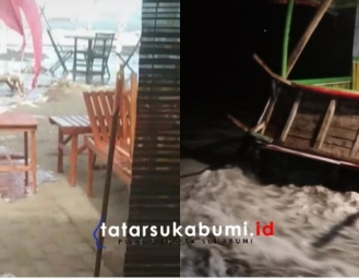 Gelombang Tinggi Air Laut Meluap di Palabuhanratu Sukabumi