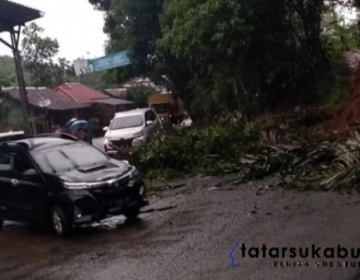Akses Jalan Cikembar - Jampangtengah Sempat Terputus, Tebing Longsor dan Pohon Tumbang Tutup Jalan
